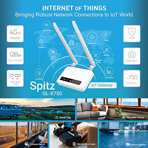 GL.iNet Spitz (GL-X750) 4G LTE OpenWrt Router, T-Mobile, AC750 Dual-Band Wi-Fi, IoT Gateway, VPN Client and Server