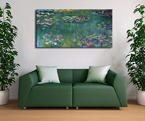 Large Canvas Wall Art Water Lilies by Claude Monet Landscape Canvas Pictures Modern Green Garden Canvas Artwork Contemporary Wall Art Nature Picture for Home Office Wall Decor Framed Ready to Hang
