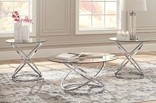 Signature Design by Ashley - Hollynyx Contemporary 3-Piece Table Set - Includes Cocktail Table & Two End Tables, Chrome Finish