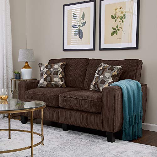 Serta Palisades Upholstered Sofas for Living Room Modern Design Couch, Straight Arms, Soft Fabric Upholstery, Tool-Free Assembly, 61" Loveseat, Brown
