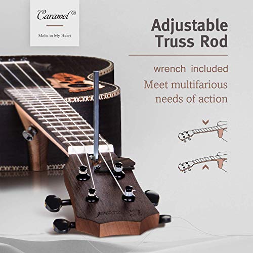 Left Handed - Caramel CB500L 30 Inch All Rosewood Baritone Acoustic Electric Ukulele With Truss Rod with D-G-B-E strings & free G-C-E-A strings, Padded Gig Bag, Strap and EQ cable