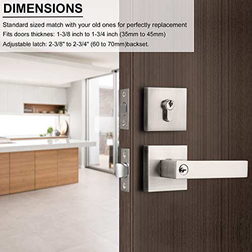 10 Sets Entry Door Handles with Single Cylinder Deadbolt for Exterior Front Doors, Satin Nickel Finish Keyed Alike Leversets, Come with Same Keys, Contractor Pack of 6