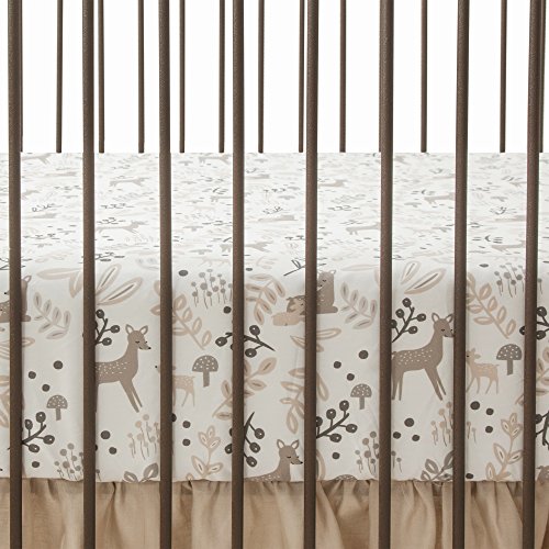 Lambs & Ivy Meadow 3 Piece Crib Bedding Set, Cream/Brown/White