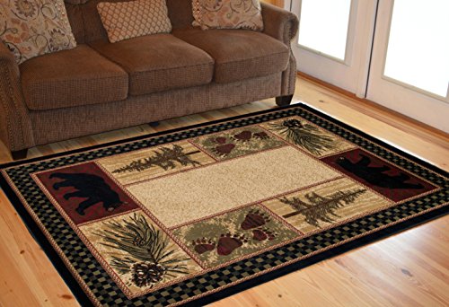Rustic Lodge Black Bear 8' Round Area Rug, 7'10x7'10