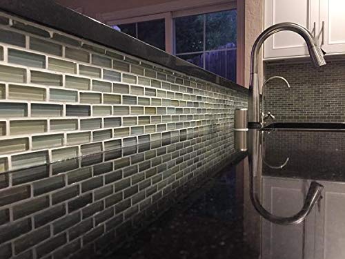 10 Sq Ft - Reflections Hand Painted Glass Mosaic Subway Tiles for Bathroom Walls or Kitchen Backsplash