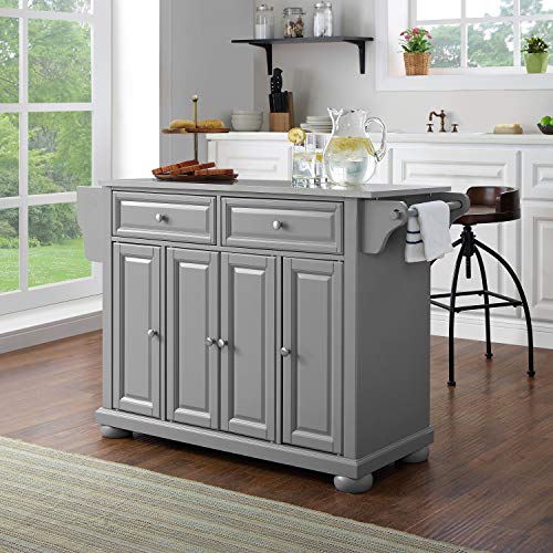 Crosley Furniture Alexandria Kitchen Island with Stainless Steel Top, Vintage Grey