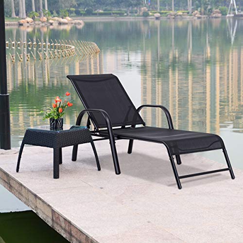 Giantex 2 Pcs Outdoor Patio Chaise, Adjustable Lounge Chairs Patio Furniture Backyard Lawn Sling Chaise Adjustable Back