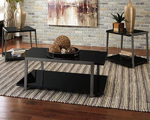 Signature Design by Ashley - Rollynx Modern 3-Piece Occasional Table Set - Includes Cocktail Table & Two End Tables, Black