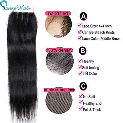 10a Grade Panse Hair Peruvian Straight Human Hair 4 Bundles with Three Part 4x4 Swiss Lace Closure 100% Unprocessed Virgin Hair Extensions 1b Black Color for Women (22 22 24 26+18)