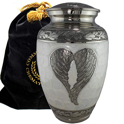 Loving Angel Wings White/Silver Cremation Urns for Human Ashes Adult for Funeral, Burial, Columbarium, Home, Cremation Urns for Human Ashes Adult 200 Cubic inches, Urns for Ashes (Extra Large/Adult)