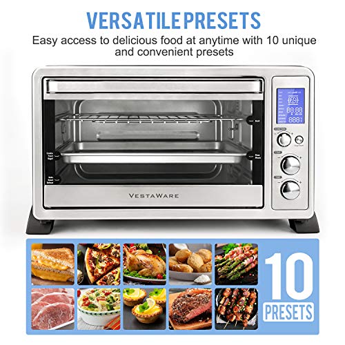 Vestaware Toaster Oven, 27QT Hot Convection&Rotisserie Oven w/ 10 Presets & 6Accessories, Stainless Steel
