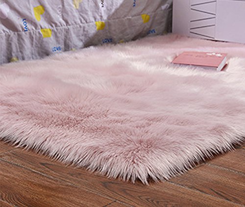 Meng Ge Soft Faux Sheepskin Chair Cover Seat Shaggy Area Rugs Fluffy Fuax Fur Shag Rug Carpet Light Pink