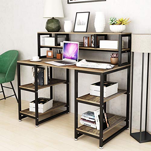 Computer Desk with Hutch DEWEL 47” Office Desk Gaming Table Writing Study Table Workstation with 2 Storage Bookshelf for Home Office