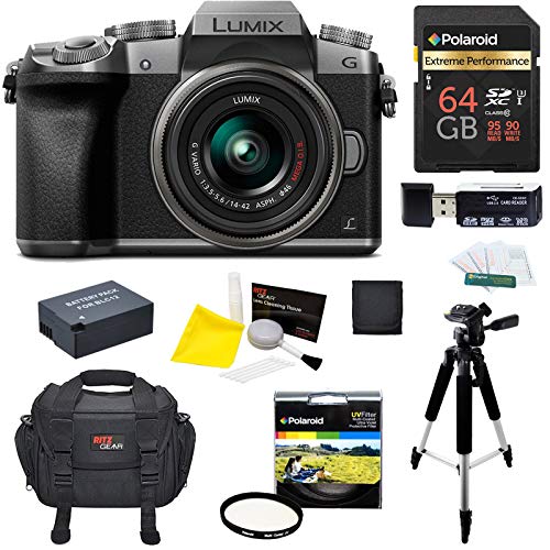 Panasonic G7KS Digital Single Lens Mirrorless 4K Camera 14-42 mm Lens Kit + Panasonic H-FS45150AK Lumix G Vario 45-150mm Lens + Accessory Bundle + Transcend 64 GB Memory + Professional Tripod