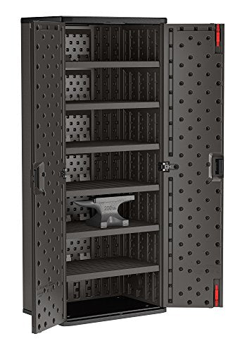 Suncast Commercial Blow Molded Tall Cabinet, Black Storage Shed, Outdoor Use, 6 Shelf