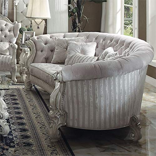ACME Versailles Ivory Velvet Sofa with 5 Pillows