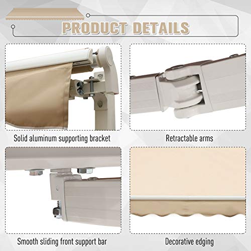 Outsunny 12' x 10' Outdoor Patio Manual Retractable Exterior Window Awning with Adjustable & Versatile Design, Beige