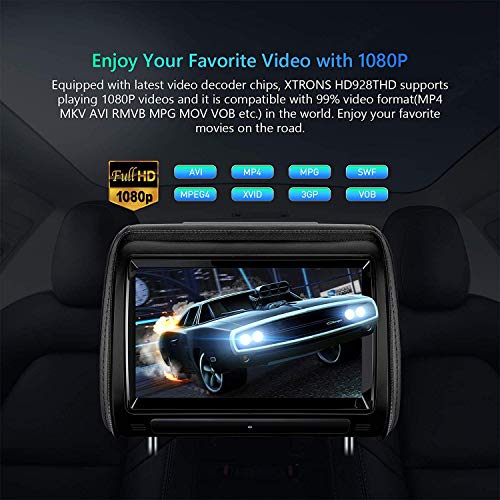 XTRONS 2 x 9in Pair Car Headrest DVD Player HD Digital Adjustable Touch Screen 1080P Video Auto Games HDMI New Version IR Headphones