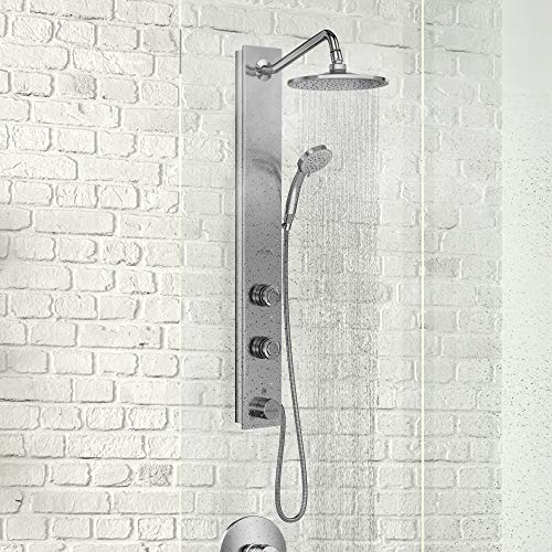 PULSE ShowerSpas 1021-SSB Aloha System with 8" Rain Showerhead, 2 Pulsating Body Spray Jets and Hand Shower, Brushed Stainless Steel with Chrome Fixtures