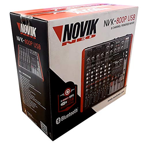 NOVIK NEO Mixer NVK 800P Usb 8 Channel Powered Bluetooth Direct MP3 Recording WAV & WMA files 1200W 1200W Peak Graphic Equalizer