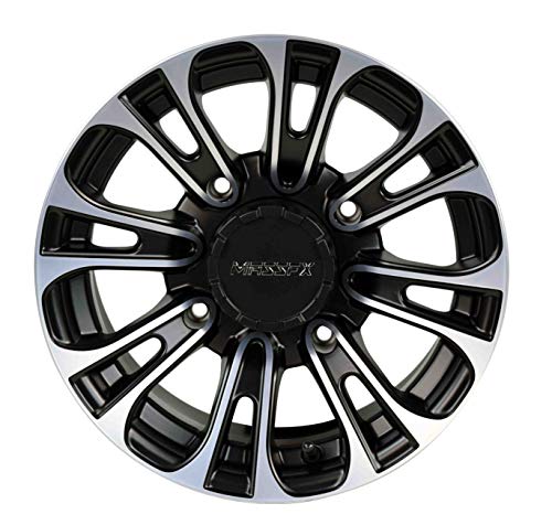 14 inch MASSFX QUAKE 14x7 4/156 4+3 ATV UTV Rims Machined Black Finish fits Polaris RZR - 4 Pack Wheels with Lug Nuts