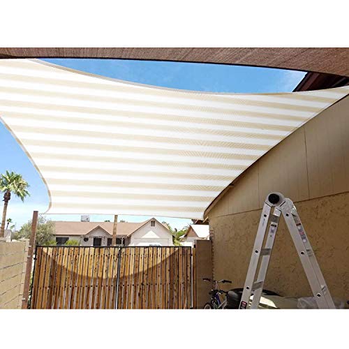 Patio Paradise 9' x 12' FT Beige & White Stripes Sun Shade Sail Rectangle Canopy 180 GSM Permeable Canopy Pergolas Top Cover UV Block Fabric Durable Outdoor Customized Available