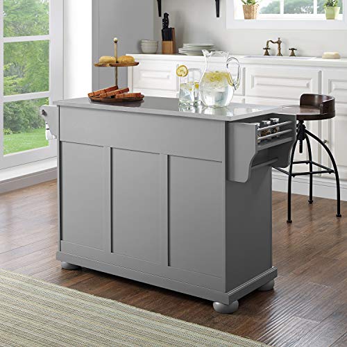 Crosley Furniture Alexandria Kitchen Island with Stainless Steel Top, Vintage Grey