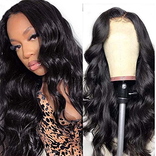 13x4 Human Hair Lace Front Wigs Brazilian Body Wave Frontal Wig Pre Plucked With Baby Hair Natural Hairline Body Wave Wigs For Black Women 150% Density Natural Color(16 Inch)