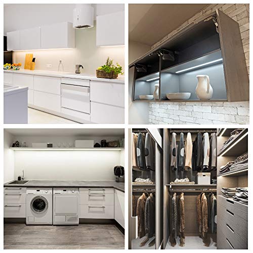 EShine White Finish 12 Panels 12" LED Under Cabinet Lighting Kit Touchless Dimming Control -Cool White (6000K)