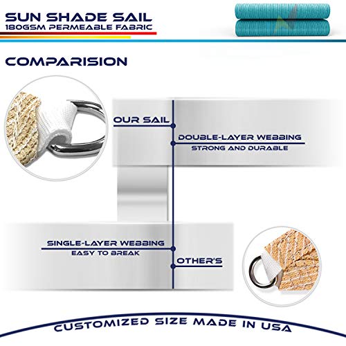 Windscreen4less 14' x 15' Sun Shade Sail Rectangle Canopy in Turquoise with Commercial Grade Customized Size