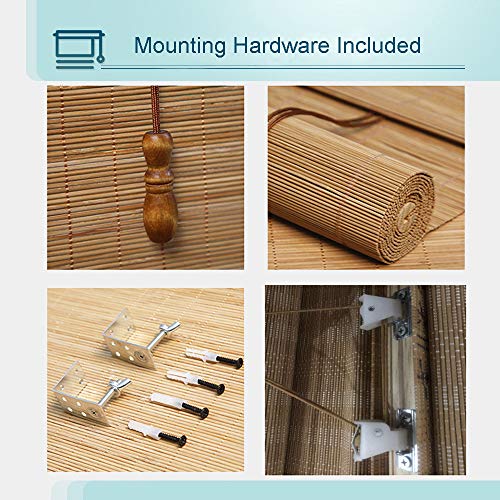 ZY Blinds Bamboo Window Blinds, Light Filtering Roll Up Blinds with Valance, 77" W x 48" L, Pattern 9