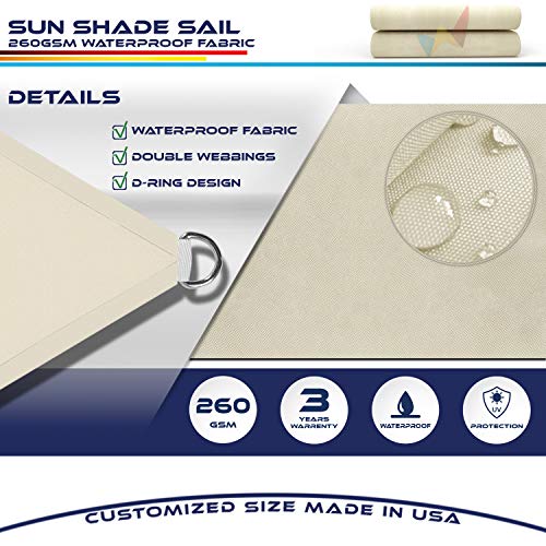 Windscreen4less Terylene Waterproof Sun Shade Sail UV Blocker Rectangle Sunshade Patio Canopy Sail 8' x 23' in Color Beige Included Free Pad Eyes 260GSM - Customized Sizes