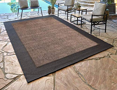 Gertmenian 21585 Furman Outdoor Rug Patio Area Carpet, 8' x 10' Large, Honeycomb Raven Border