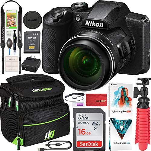 Nikon COOLPIX B600 16MP 60x Opt. Zoom Wi-Fi Digital Camera Black - (Renewed) Bundle with Deco Gear Camera Travel Bag (Small), 12 Rubberized Tripod/Grip Corel Paint Shop Pro 2019 Software and More