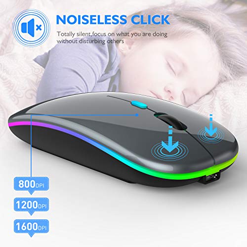 LED Bluetooth Mouse,Bluetooth Mouse for ipad/ipad Pro,Wireless Mouse for MacBook Pro/MacBook Air/Pc/Laptop(BT+2.4 (Gray))