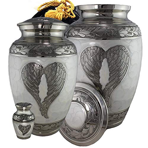 Loving Angel Wings White/Silver Cremation Urns for Human Ashes Adult for Funeral, Burial, Columbarium, Home, Cremation Urns for Human Ashes Adult 200 Cubic inches, Urns for Ashes (Extra Large/Adult)