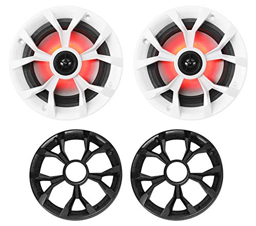 (4) Rockville RKL65MBW 6.5" 700 Watt Marine Boat LED Speakers+Amplifier+Amp Kit
