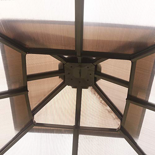 MASTERCANOPY Hardtop Gazebo PatioPolycarbonate Gazebo Canopy with Brown Mosquito Netting Screen Walls Curtains,DL-D33(10ft×10ft)