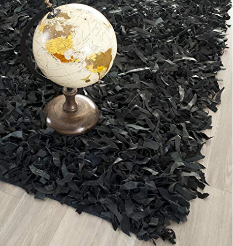 Safavieh Leather Shag Collection LSG511A Hand Woven Black Leather Square Area Rug (8' Square)