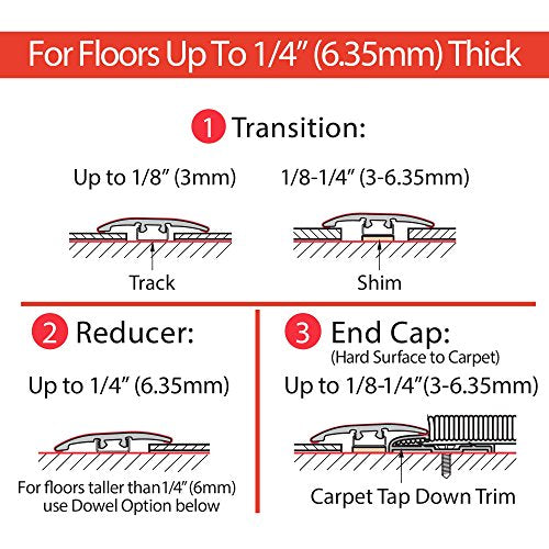 CalFlor MD10055 3-in1 UniTrim 2" Wide x 94" Long 3-in-1 Waterproof Floor Molding for Laminate, WPC, LVT & Vinyl, 5 Pack, Medium Maple, 5 Count