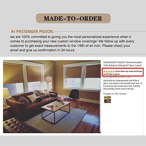PASSENGER PIGEON Thermal Insulated 100% Blackout Waterproof Fabric Custom Window Roller Shades Blinds,69" W x 92" L,Dark Grey