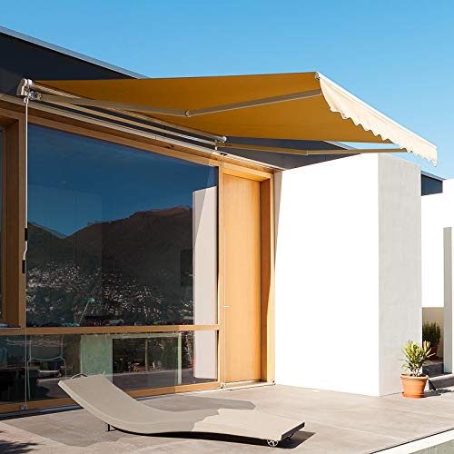 Outsunny 12' x 10' Outdoor Patio Manual Retractable Exterior Window Awning with Adjustable & Versatile Design, Beige