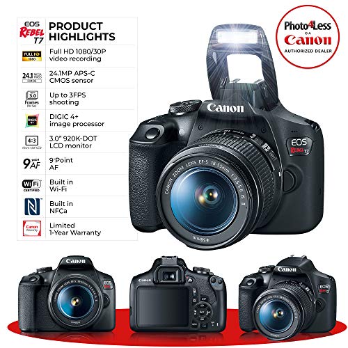 Canon EOS Rebel T7 Digital SLR Camera Body EF-S 18-55mm f/3.5-5.6 IS II EF 75-300mm f/4-5.6 III Lens & Ultimate Canon Bundle