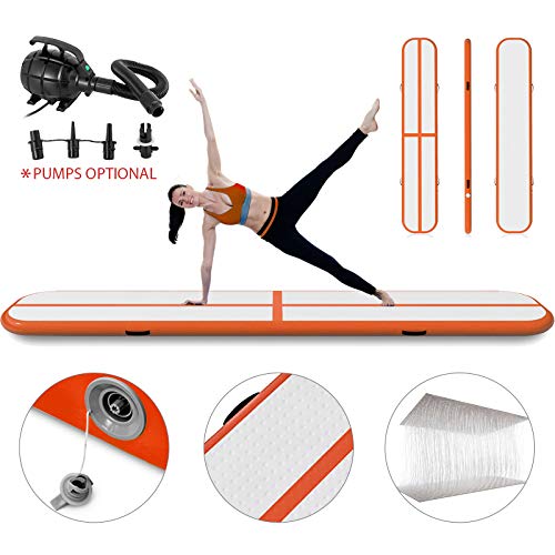 Happybuy 10ft 13ft 16ft 20ft 23ft 26ft 30ft Air Track 4 inches Airtrack Inflatable Air Track Tumbling Mat for Gymnastics Martial Arts Cheerleading Tumble Track without Pump Orange 10ft 20x4in