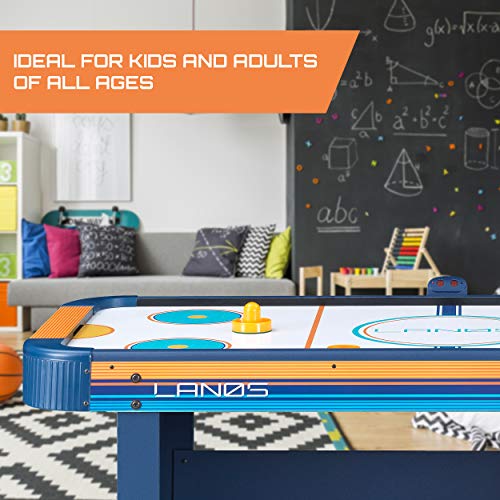 Lanos Air Hockey Table For Kids & Adults 5 Foot W/ Electronic Scoreboard Powerful Dual Blowers 4 Pushers 2 Pucks Ice Game Room