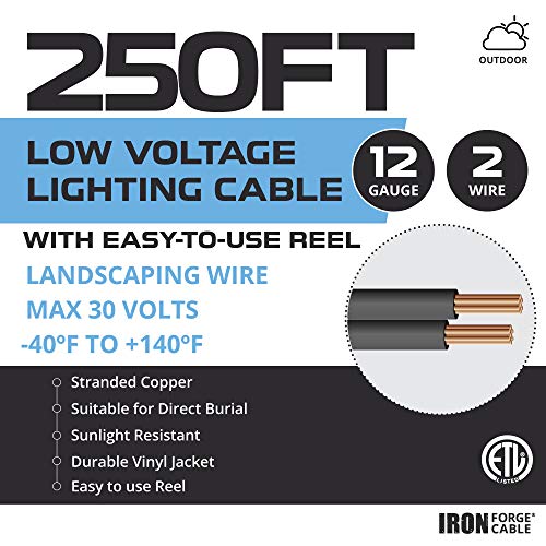 12/2 Low Voltage Landscape Wire - 250ft Outdoor Low-Voltage Cable for Landscape Lighting, Black