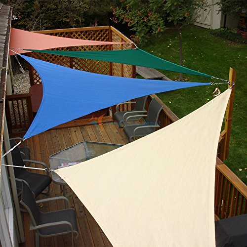 TANG Sunshades Depot A Ring Design Steel Cable Wire Reinforcement 43'x43'x43' Equilateral Triangle Sun Shade Sails Beige Heavy Duty Permeable 260GSM UV Block Patio Garden Deck Dock Carport Cover