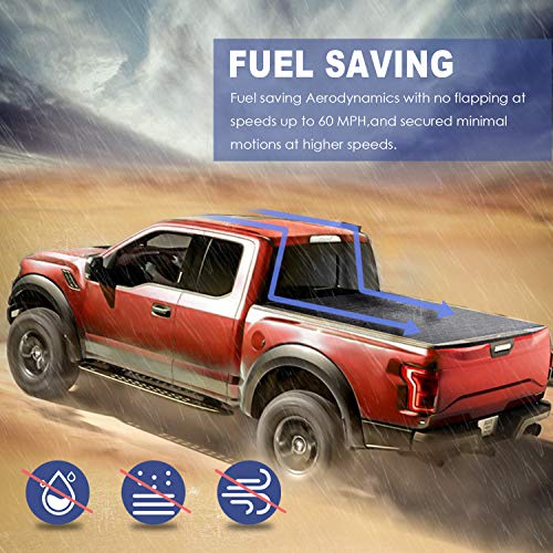 MOSTPLUS Quad 4-Fold 6.5 FT Soft Fold Truck Bed Tonneau Cover For 2009-2014 Ford F150 F-150 Styleside Fourth Fold (Excl Raptor Series) Without Utility Track System