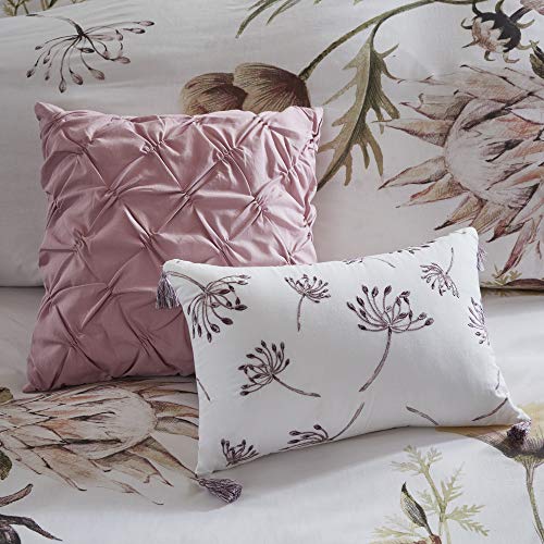 Madison Park Cassandra 8 Pc 100% Cotton Percale Large Floral Print with Reverse Solid Embroidered and Tufted Toss Pillows Shabby Chic All Season Comforter Bedding Set, Cal King, Blush