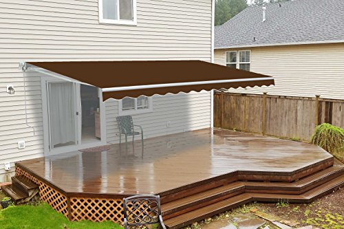 ALEKO Manual Retractable Patio Awning, 12x10 Ft Exterior Sunshade Outdoor Canopy – Brown